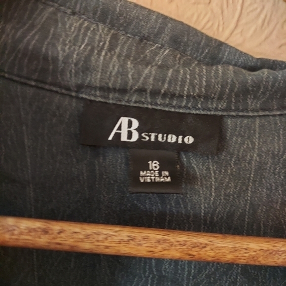 AB Studio Chambray Shirt Dress Blue Popover w Belt Loops Sz 16 - Picture 3 of 8
